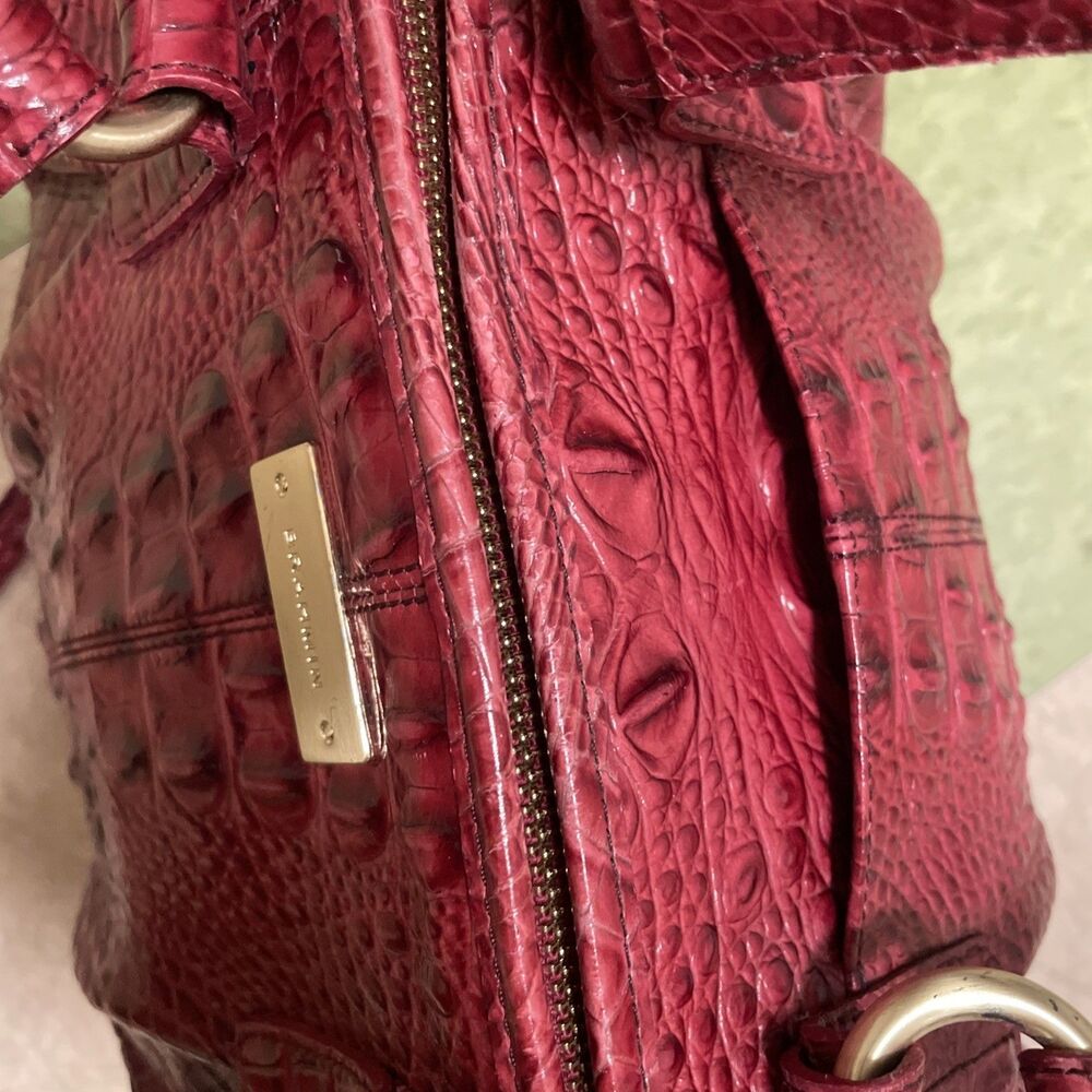 Brahmin Large Croc Embossed Red Shoulder Tote Bag Purse Campus Bag Womens - Picture 12 of 16